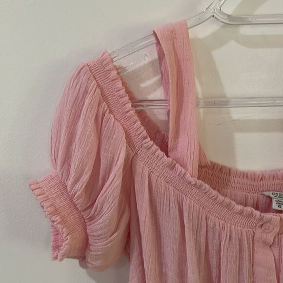 GUESS pink off shoulder cold shoulder ruched boho festival crop top XS - Picture 8 of 13